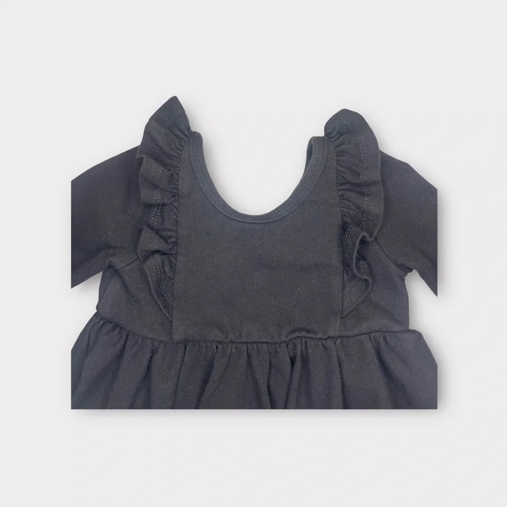 Remie Girl Ruffle Trim Black Twirl Dress